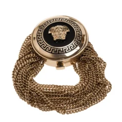 Versace Medusa Black Enamel Gold-Tone Multi-Chain Medallion Bracelet 20CM For Women -Versace Official Website luxury women versace used accessories p9314 003
