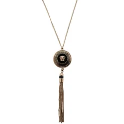 Versace Medusa Tassel Black Enamel Gold-Tone Necklace For Women