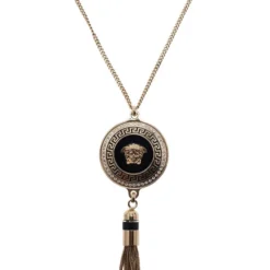 Versace Medusa Tassel Black Enamel Gold-Tone Necklace For Women -Versace Official Website luxury women versace used accessories p9316 0003