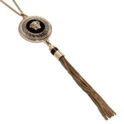 Versace Medusa Tassel Black Enamel Gold-Tone Necklace For Women -Versace Official Website luxury women versace used accessories p9316 0004