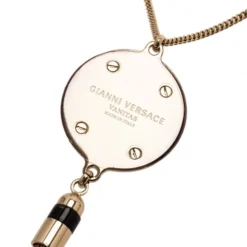 Versace Medusa Tassel Black Enamel Gold-Tone Necklace For Women -Versace Official Website luxury women versace used accessories p9316 0005