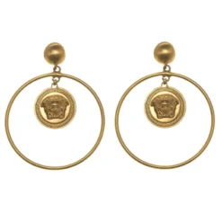 Versace Medusa Gold Tone Hoop Earrings For Women