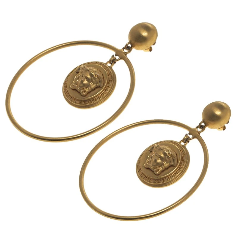 Versace Medusa Gold Tone Hoop Earrings For Women 3 Versace Medusa Gold Tone Hoop Earrings For Women - Image 3