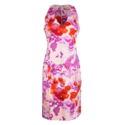 Versace Multicolor Floral Printed Cotton Sleeveless V-Neck Dress M For Women