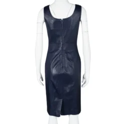 Versace Navy Blue Logo Detail Sleeveless Leather Dress S For Women -Versace Official Website luxury women versace used clothes p112433 0003