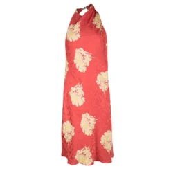 Versace Classic Vintage Orange Floral Print Buckle Detail Draped Halter Dress L For Women