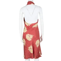 Versace Classic Vintage Orange Floral Print Buckle Detail Draped Halter Dress L For Women -Versace Official Website luxury women versace used clothes p113009 0003