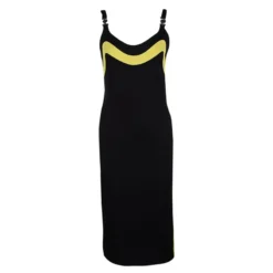 Versace Collection Black Knit Contrast Trim Logo Buckle Detail Sleeveless Dress M For Women