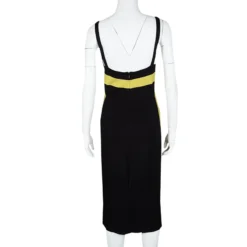 Versace Collection Black Knit Contrast Trim Logo Buckle Detail Sleeveless Dress M For Women -Versace Official Website luxury women versace used clothes p114489 003