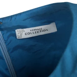 Versace Collection Blue Embossed Sleeveless Sheath Dress M For Women -Versace Official Website luxury women versace used clothes p115708 0005