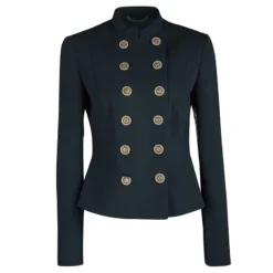 Versace Peacock Blue Mandarin Collar Double Breasted Blazer M For Women