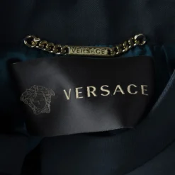 Versace Peacock Blue Mandarin Collar Double Breasted Blazer M For Women -Versace Official Website luxury women versace used clothes p115953 0005