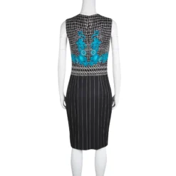 Versace Black And Blue Medusa Print Pinstriped Sleeveless Dress M For Women -Versace Official Website luxury women versace used clothes p127102 0003