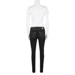 Versace Black Denim Knit Paneled Skinny Jeans M For Women -Versace Official Website luxury women versace used clothes p129554 003