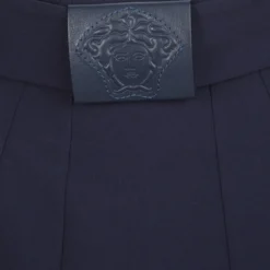 Versace Navy Blue Wool Medusa Leather Patch Detail Pencil Skirt M For Women -Versace Official Website luxury women versace used clothes p130104 0004