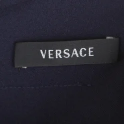 Versace Navy Blue Wool Medusa Leather Patch Detail Pencil Skirt M For Women -Versace Official Website luxury women versace used clothes p130104 0005
