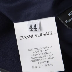 Versace Navy Blue Wool Medusa Leather Patch Detail Pencil Skirt M For Women -Versace Official Website luxury women versace used clothes p130104 0006