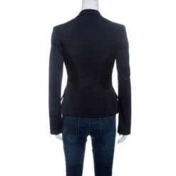 Versace Collection Navy Blue Contrast Panel Buckle Detail Blazer S For Women -Versace Official Website luxury women versace used clothes p139643 003
