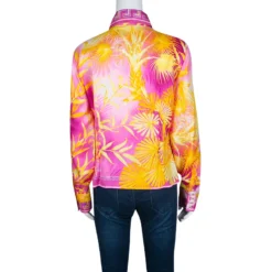 Gianni Versace Couture Pink And Yellow Printed Silk Long Sleeve Shirt M For Women -Versace Official Website luxury women versace used clothes p139788 0003
