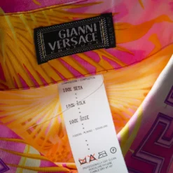 Gianni Versace Couture Pink And Yellow Printed Silk Long Sleeve Shirt M For Women -Versace Official Website luxury women versace used clothes p139788 0005