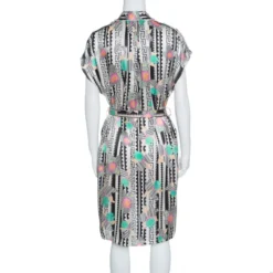 Versace Monochrome Floral Printed Silk Belted Shirt Dress S For Women -Versace Official Website luxury women versace used clothes p141989 0003