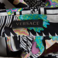 Versace Monochrome Floral Printed Silk Belted Shirt Dress S For Women -Versace Official Website luxury women versace used clothes p141989 0005