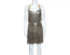 Gianni Versace Couture Vintage Oroton Gold Metal Mesh Bodysuit And Skirt Set M For Women