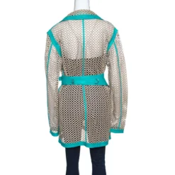 Gianni Versace Vintage Beige Cutout Leather Contrast Trim Belted Coat M For Women -Versace Official Website luxury women versace used clothes p143799 0003