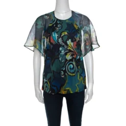 Versace Collection Multicolor Printed Cape Style Halter Top L For Women