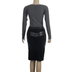 Versace Black Leather Trim Skirt S For Women -Versace Official Website luxury women versace used clothes p15285 003
