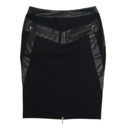 Versace Black Leather Trim Skirt S For Women -Versace Official Website luxury women versace used clothes p15285 004