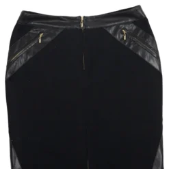 Versace Black Leather Trim Skirt S For Women -Versace Official Website luxury women versace used clothes p15285 005