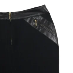 Versace Black Leather Trim Skirt S For Women -Versace Official Website luxury women versace used clothes p15285 010