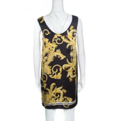 Versace Black Scarf Printed Silk Satin Sleeveless Mini Dress S For Women -Versace Official Website luxury women versace used clothes p154857 0003