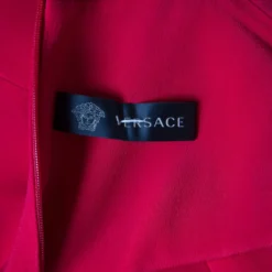 Versace Red Asymmetric Draped Hem Choker Neck Sheath Dress S For Women -Versace Official Website luxury women versace used clothes p156176 0005 scaled