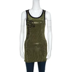 Versace Collection Black Medusa Icon Embellished Tank Top S For Women