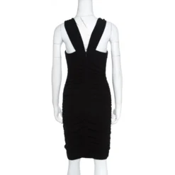 Versace Black Ruched Metal Ring Detail Sleeveless Bodycon Dress M For Women -Versace Official Website luxury women versace used clothes p157400 0003