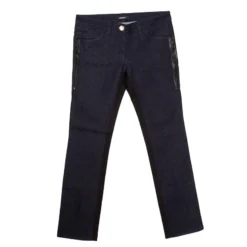 Versace Indigo And Black Dark Wash Denim Paneled Zip Detail Tapered Jeans S For Women