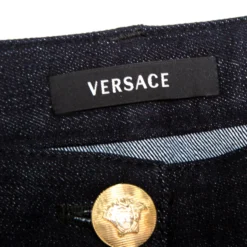Versace Indigo And Black Dark Wash Denim Paneled Zip Detail Tapered Jeans S For Women -Versace Official Website luxury women versace used clothes p161175 0004