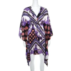 Versace Collection Multicolor Sun And Crystals Motif Printed Silk Kaftan Tunic M For Women