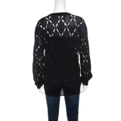 Versace Black Pointelle Knit Button Front Long Sleeve Cardigan XL For Women -Versace Official Website luxury women versace used clothes p161296 0003