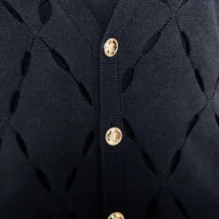 Versace Black Pointelle Knit Button Front Long Sleeve Cardigan XL For Women -Versace Official Website luxury women versace used clothes p161296 0004