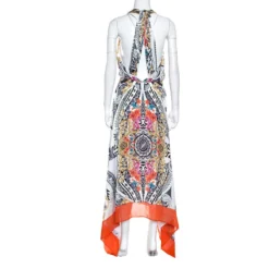 Versace Collection Multicolor Printed Plunge Neck Handkerchief Hem Detail Dress S For Women -Versace Official Website luxury women versace used clothes p162329 001