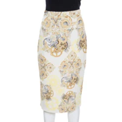 Versace Collection Cream Printed Pencil Midi Skirt M For Women