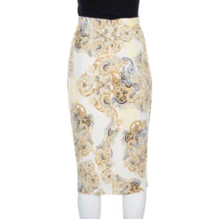 Versace Collection Cream Printed Pencil Midi Skirt M For Women -Versace Official Website luxury women versace used clothes p165929 003