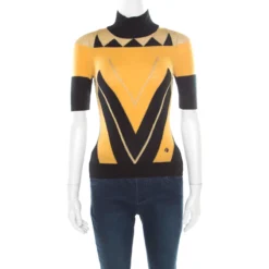 Versace Collection Multicolor Lurex Detail Short Sleeve Sweater S For Women