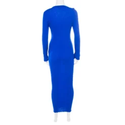Versace Cobalt Blue Ribbed Wool Knit Medusa Fitted Midi Dress L For Women -Versace Official Website luxury women versace used clothes p176777 003