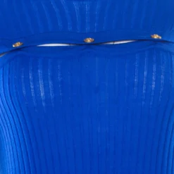 Versace Cobalt Blue Ribbed Wool Knit Medusa Fitted Midi Dress L For Women -Versace Official Website luxury women versace used clothes p176777 007