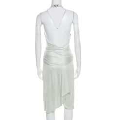 Versace Mint Green Draped Medusa Clasp Detail Halter Dress S For Women -Versace Official Website luxury women versace used clothes p182686 001