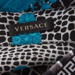 Versace Black And Blue Abstract Medusa Print Silk Blouse M For Women -Versace Official Website luxury women versace used clothes p195630 004